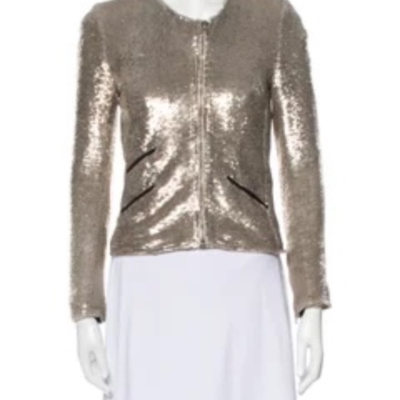 IRO Gold Sequin + Leather Moto Jacket - Picture 2 of 9